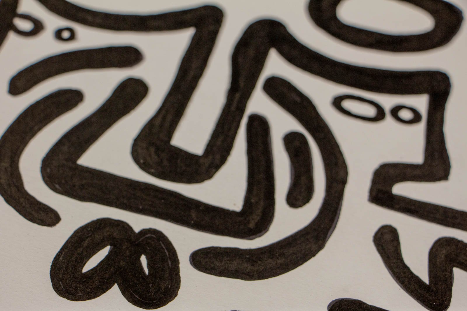Formless Equation 002 detail: interlocking maze of lines with small dots and ovals, crisp black ink on paper