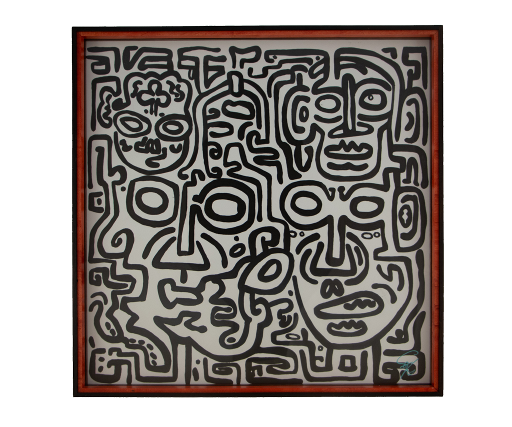 Clarity reveals itself by looking closely at complexity. Formless Equation: Artwork 002; ink on paper; oak frame with a wengé edge; mint & red. Borderlines Labyrinth by Stefan Knuist | Variété.ist.