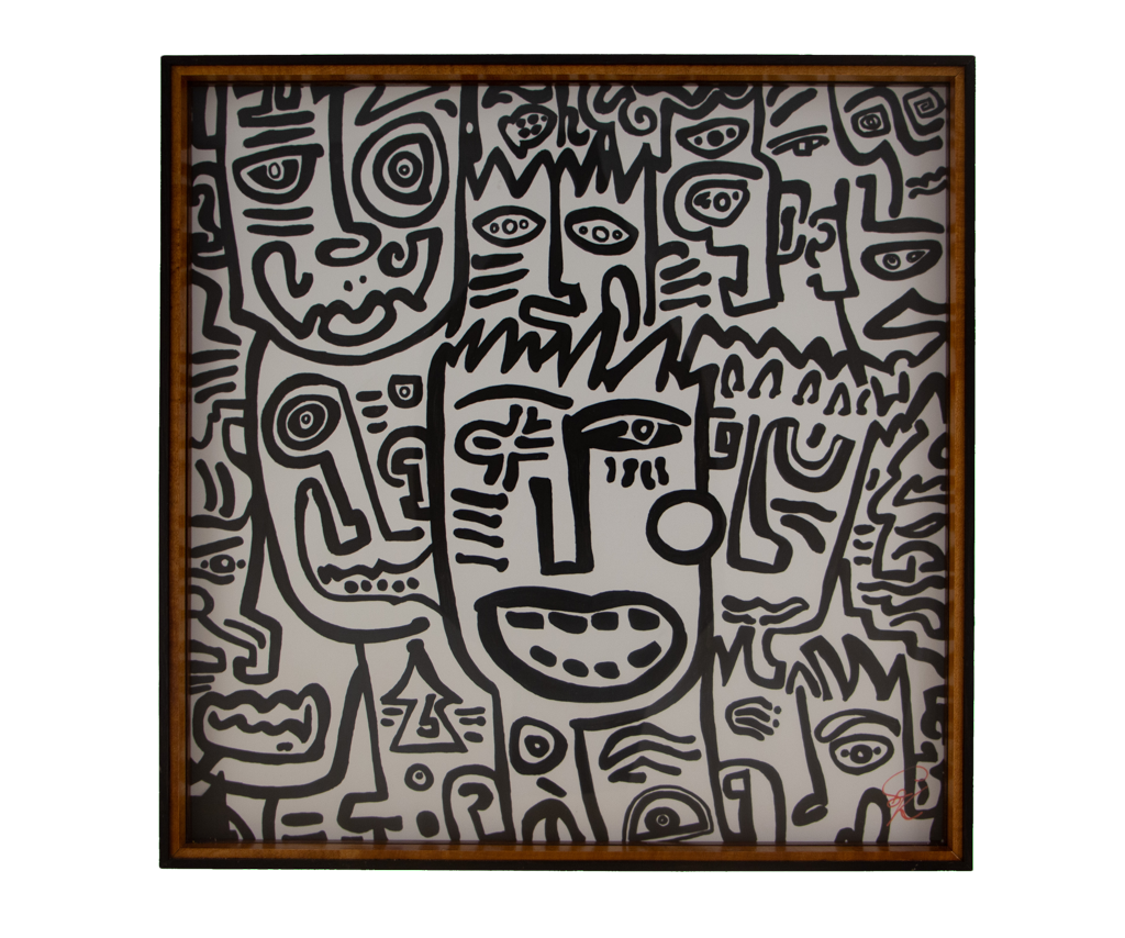 Not everything asks to be solved—presence is enough. Formless Equation: Artwork 004; ink on paper; oak frame with a wengé edge; cherry & orange. Borderlines Labyrinth by Stefan Knuist | Variété.ist.