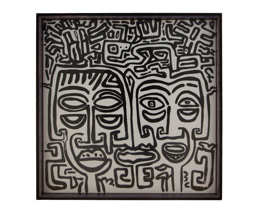 Every difficult feeling becomes a variable completing the whole. Formless Equation: Artwork 003; ink on paper; oak frame with a wengé edge; pink & granada. Borderlines Labyrinth by Stefan Knuist | Variété.ist.