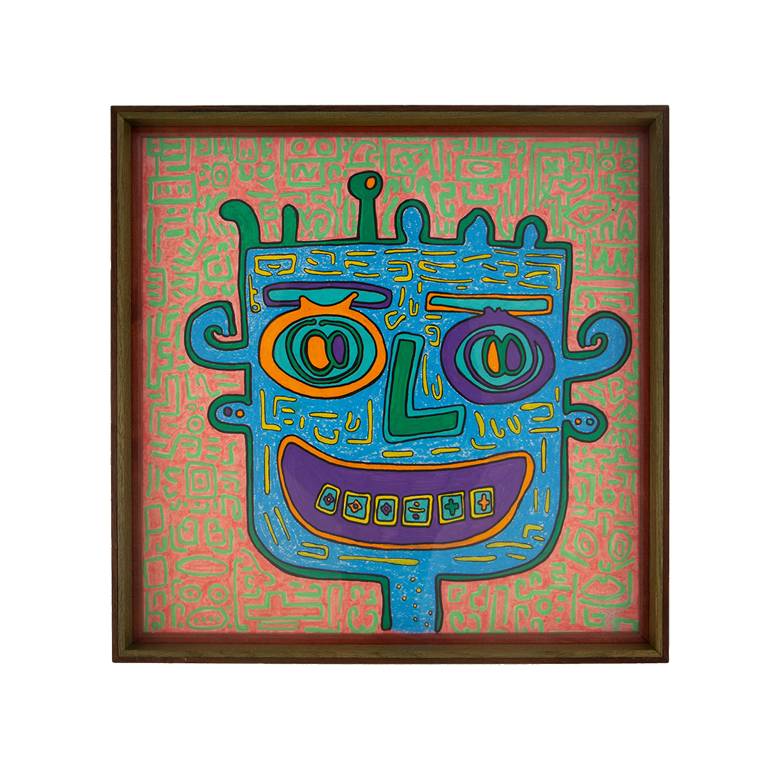 Playfulness and tension seem to meet here at once, with the face appearing immediate and open while the surrounding signs hint at deeper emotional layers. Unseen Signifiers: Artwork 001