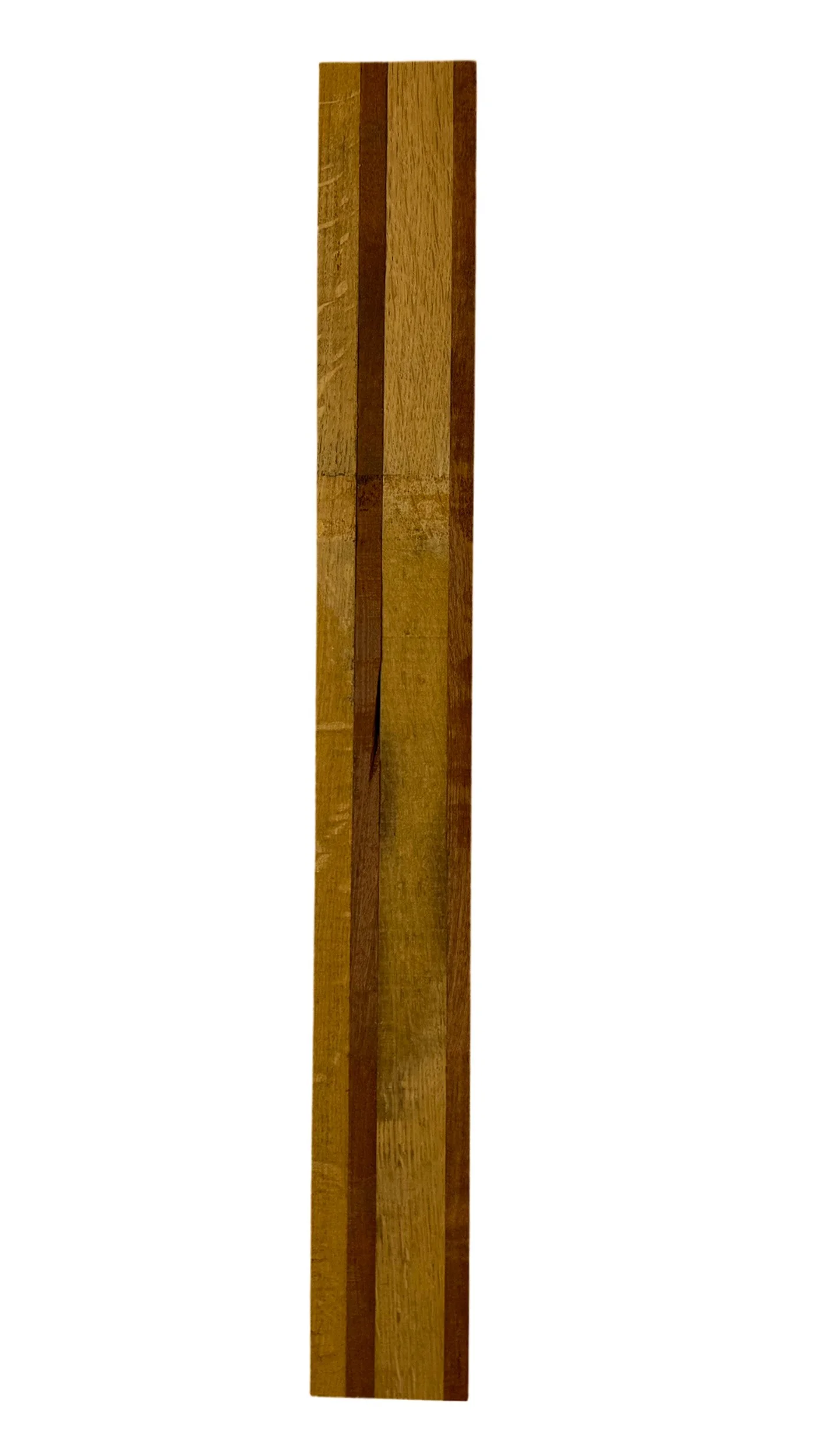 Long wooden plank with a natural finish, showing visible wood grain and varying shades of brown.