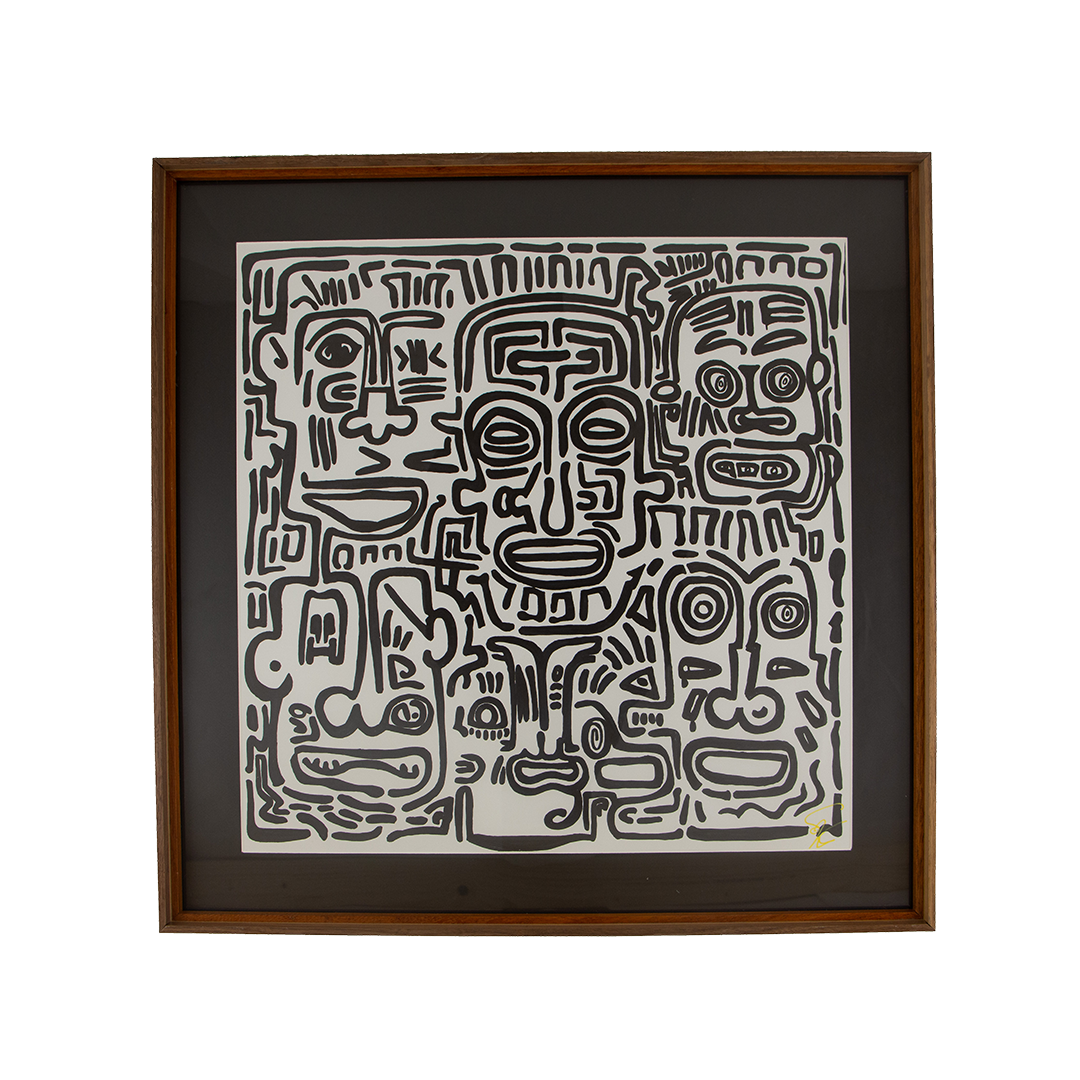 Several emotional directions appear at once here, as if the inner world is reorganizing itself through tension and contrast. Mêlée of Discovery: Artwork 004; framed monochrome artwork on paper
