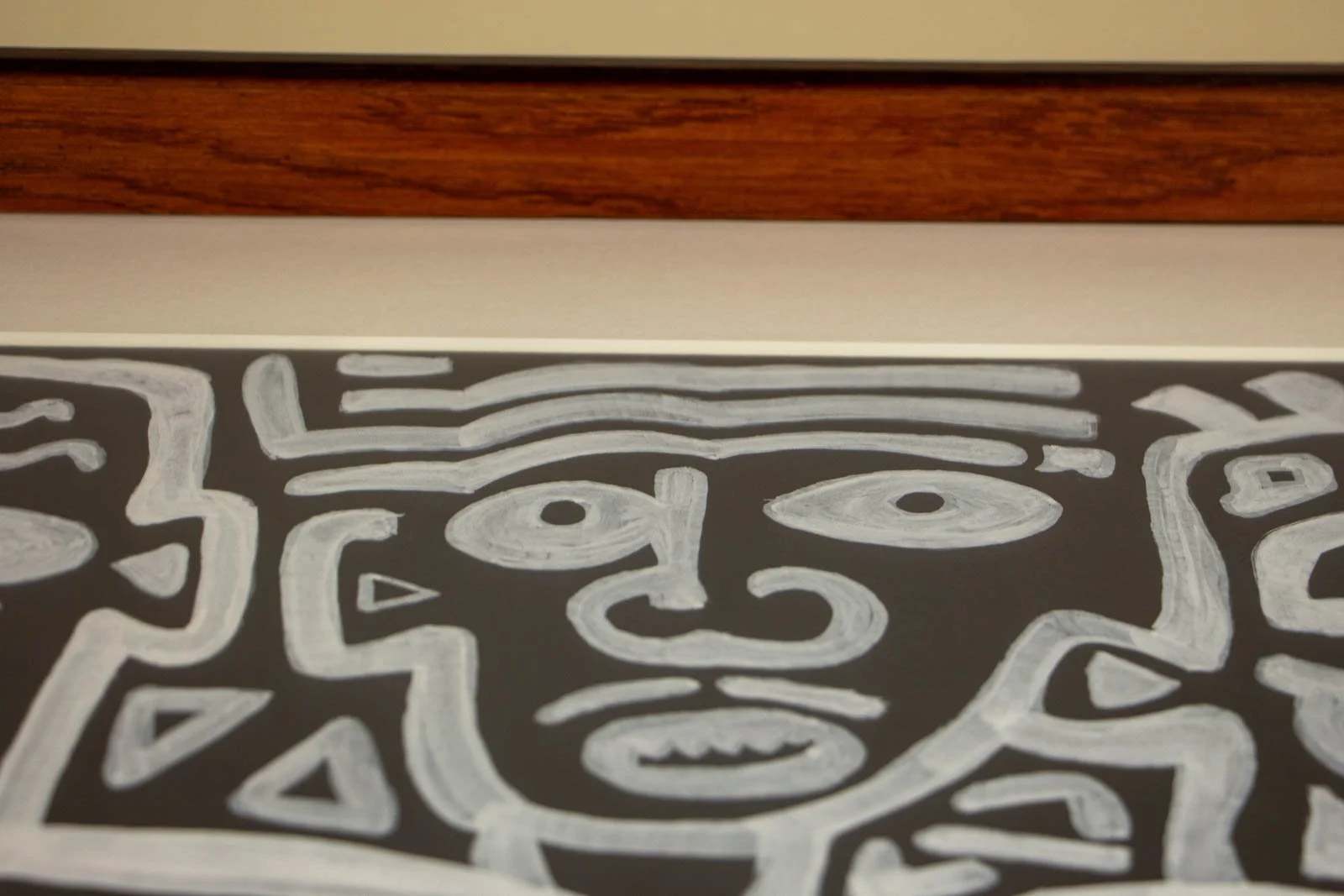 Metamorphic Entwining 002 frame: view across the artwork toward the frame; badi liner along the inner wall; float margin visible under glass