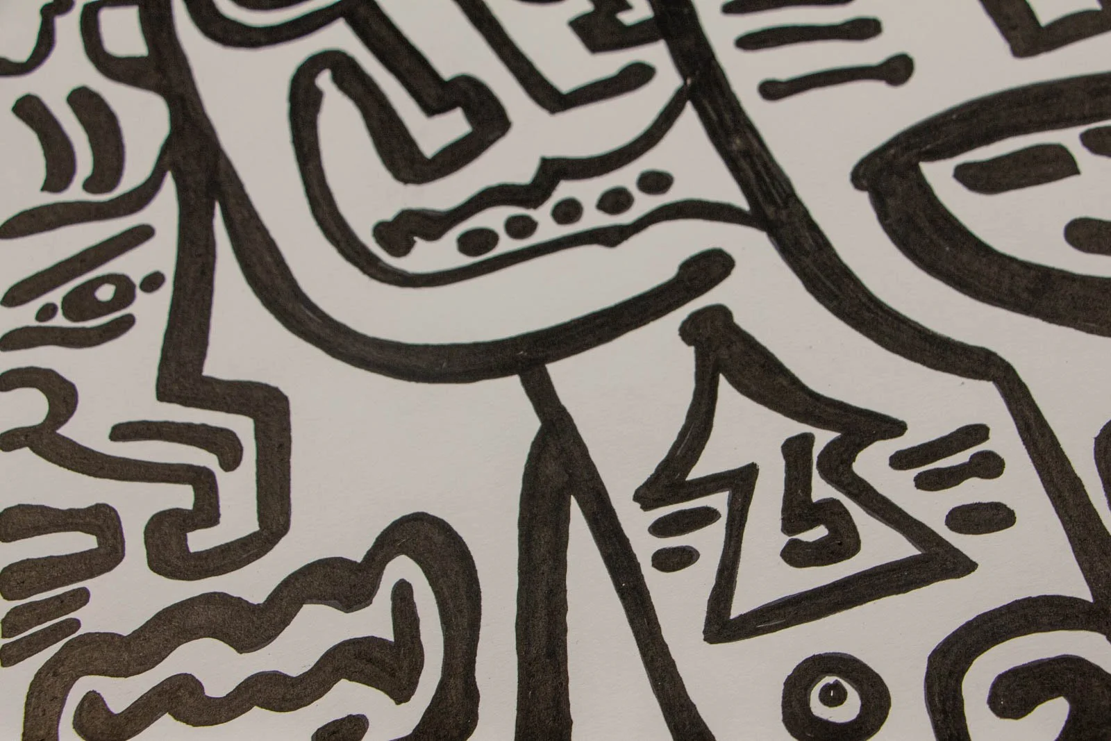 Formless Equation 004 detail: triangular sign with short dashes, surrounding curves and dots, ink on paper