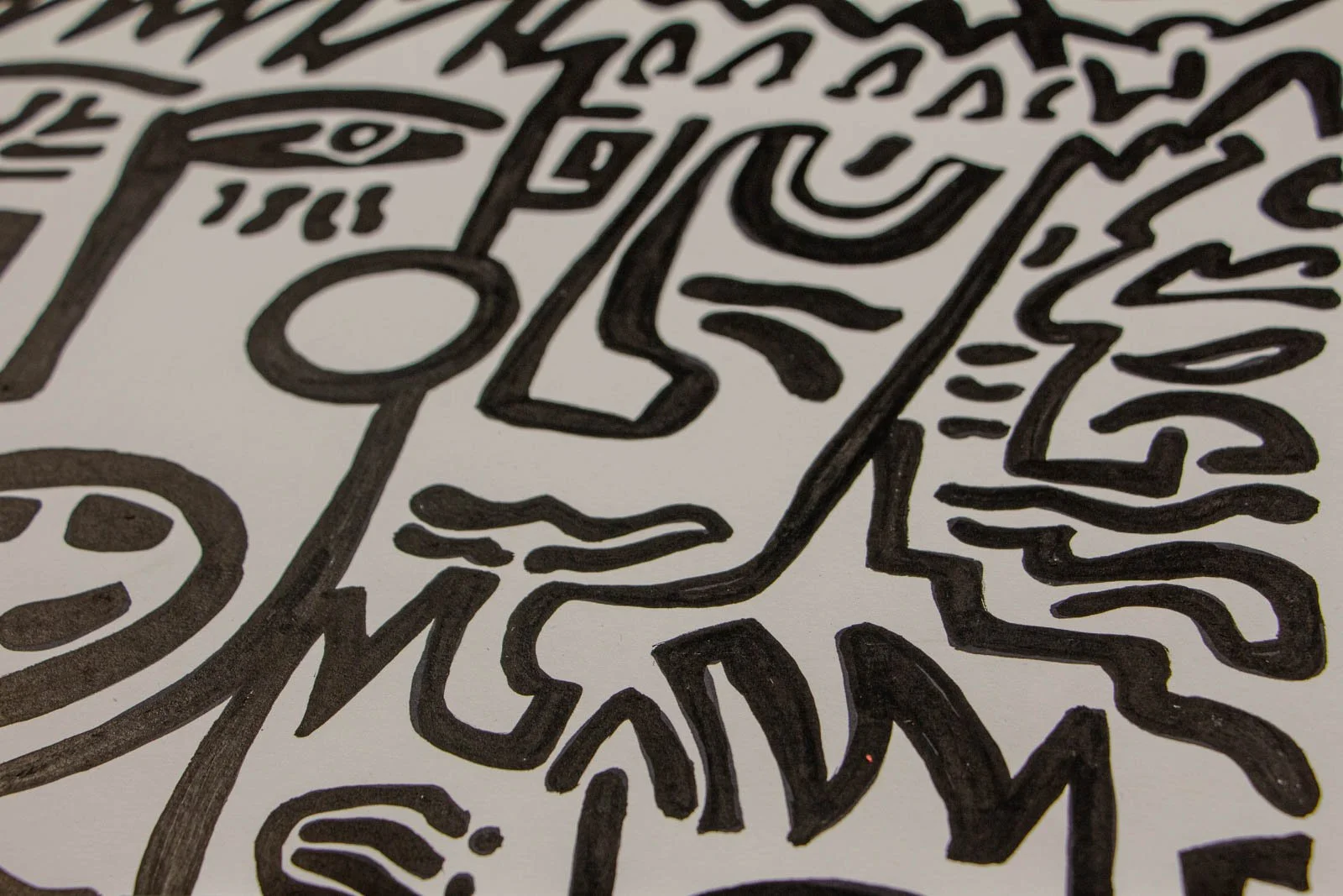 Formless Equation 004 detail: profile with eyebrow and cheek marks, sharp-to-soft transitions, ink on paper