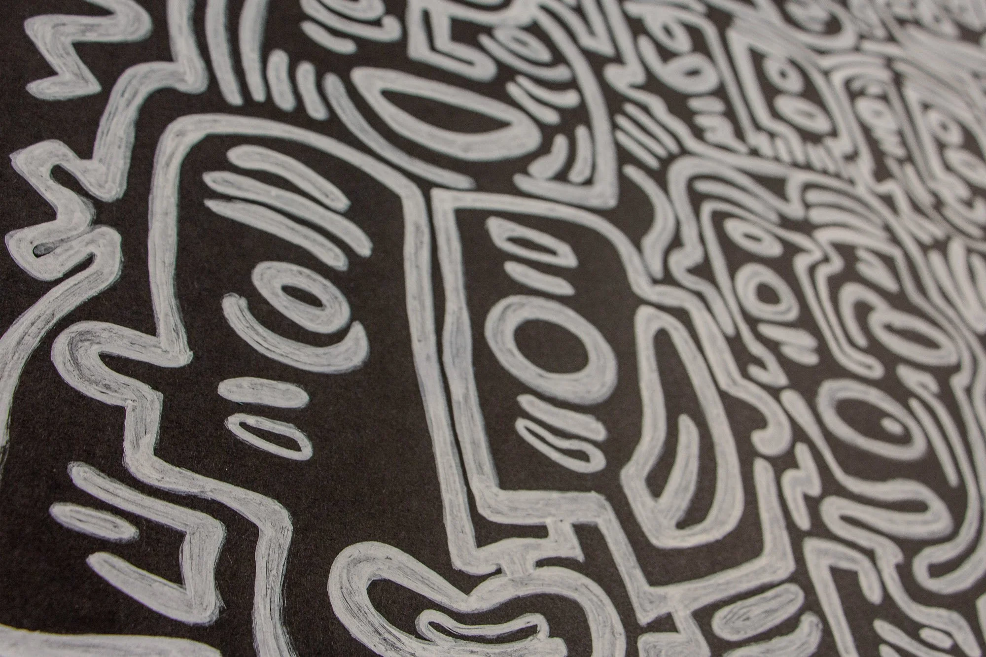 Mêlée of Discovery 005: oblique surface view with multiple rectangular and profile-like forms, showing the layered pattern as it moves across the composition.