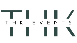Logo with the words "THE EVENTS" and abstract dark green geometric shapes.
