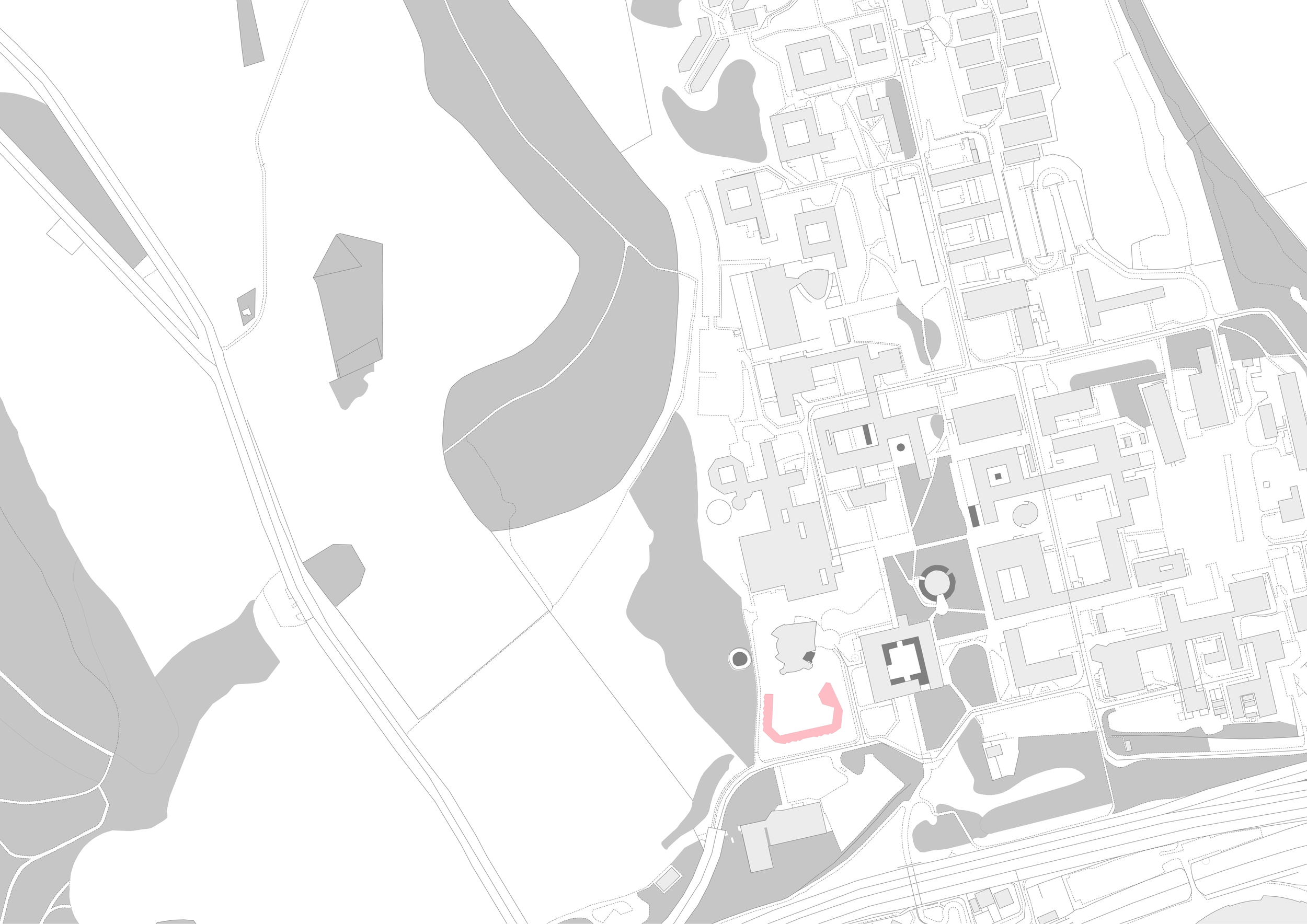 Site Location — The accommodation block placed within the existing Falmer campus, the South Downs landscape beyond