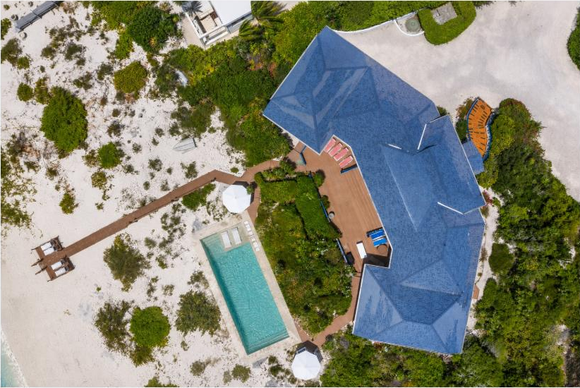 Proposed infinity pool - aerial visualisation of the pool terrace within the Long Bay Beach garden.