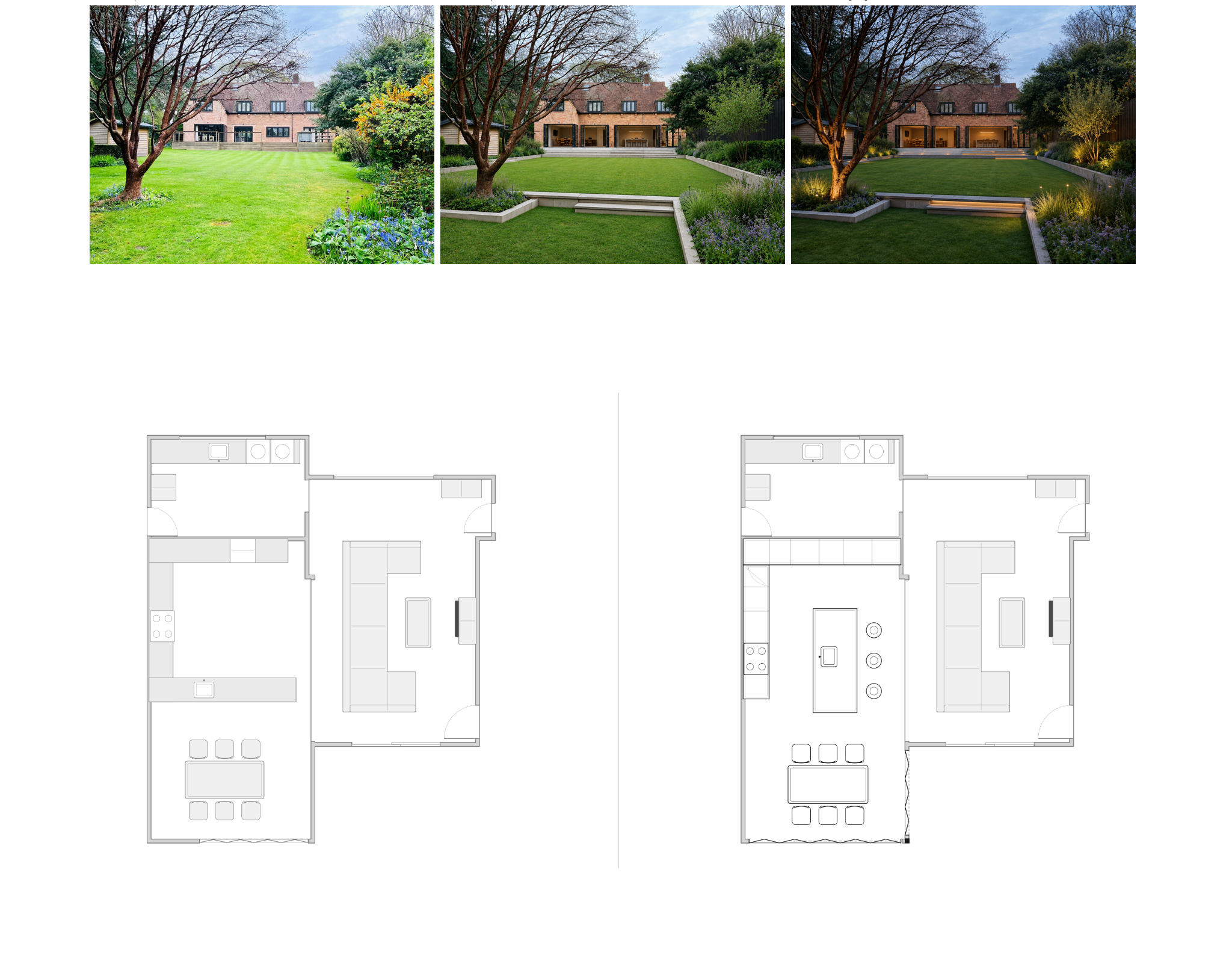 Design Summary — Existing and proposed garden with kitchen plans.