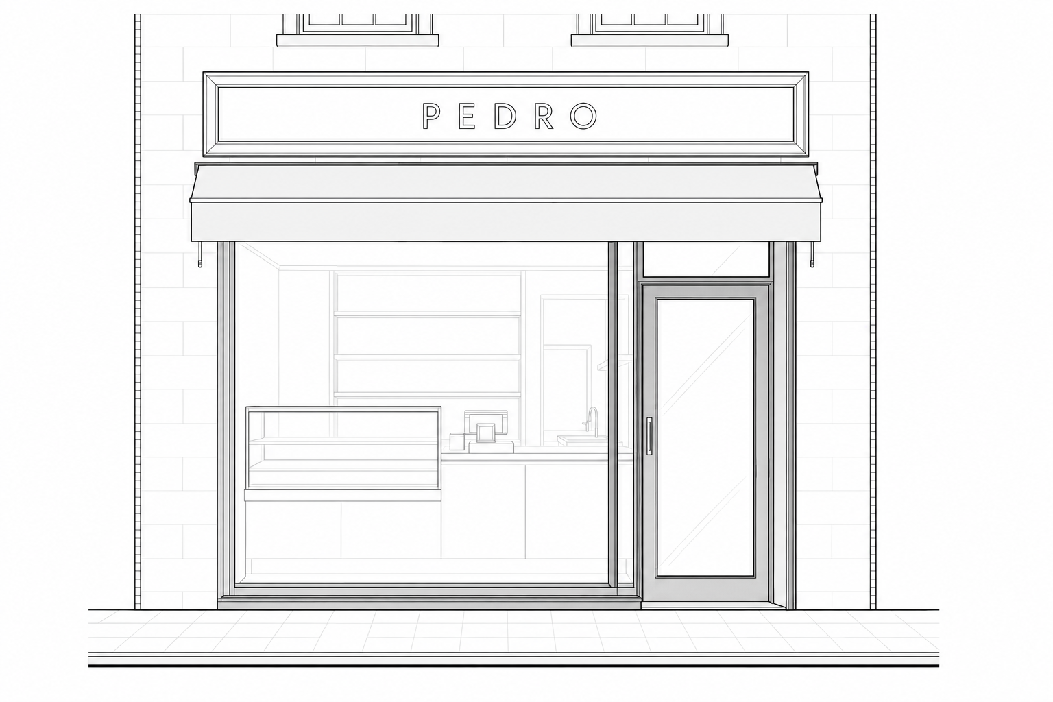RLS/04 · SHOPFRONT ELEVATION
AI-assisted elevation study coordinating the canopy, fascia, display window and entrance.