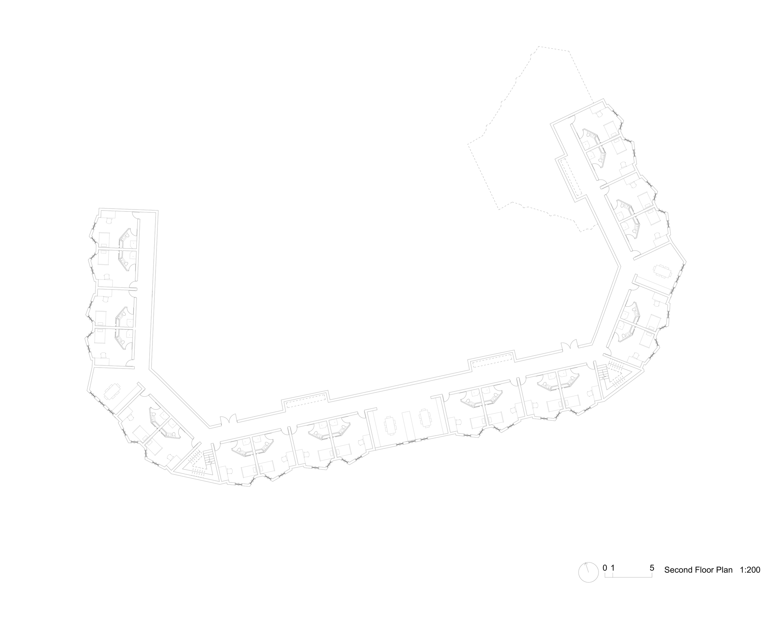 Floor Plan — Typical residential level: study bedrooms and shared kitchen lounge arranged around the courtyard.