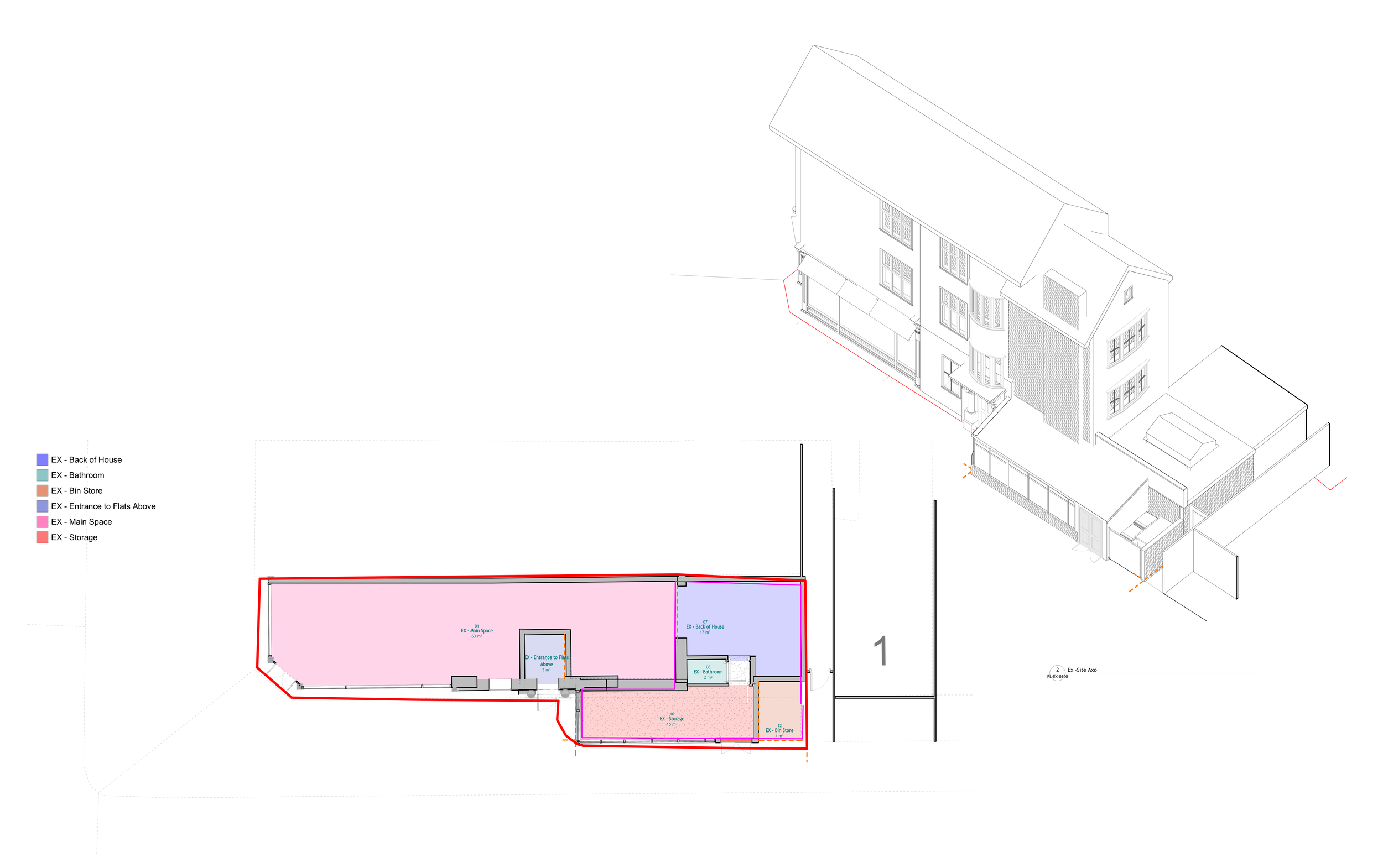 Existing Ground Floor Plan — Survey-led plan of the as-found café and retained access to the flats above.