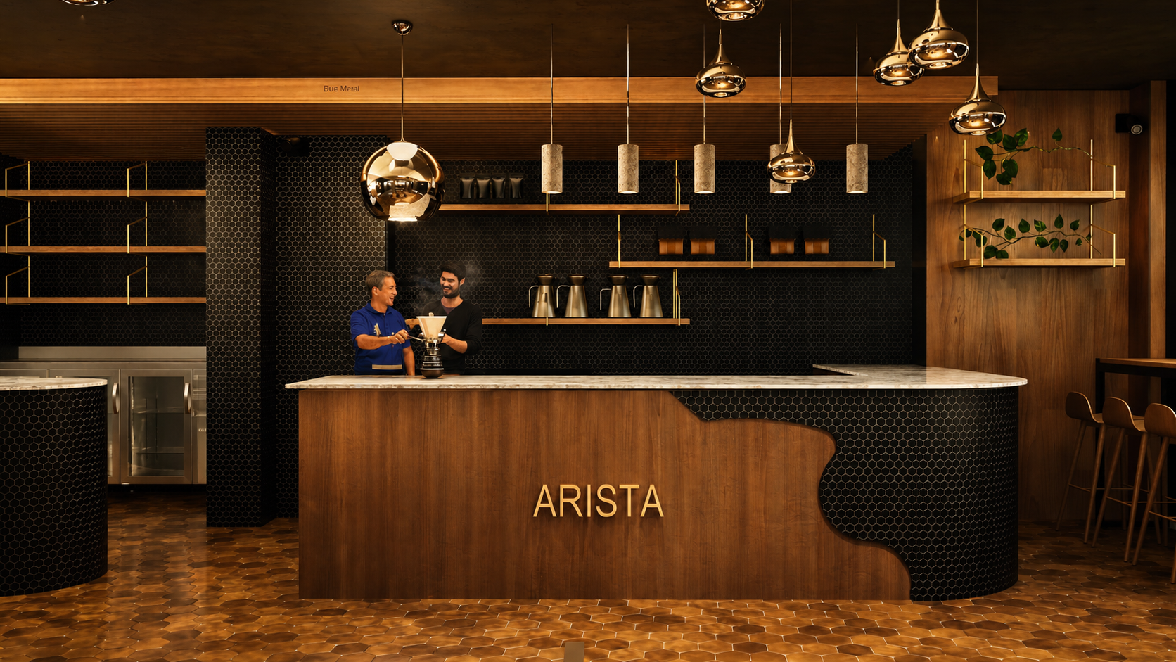 Visualisation — Behind-the-bar workspace and service zone.