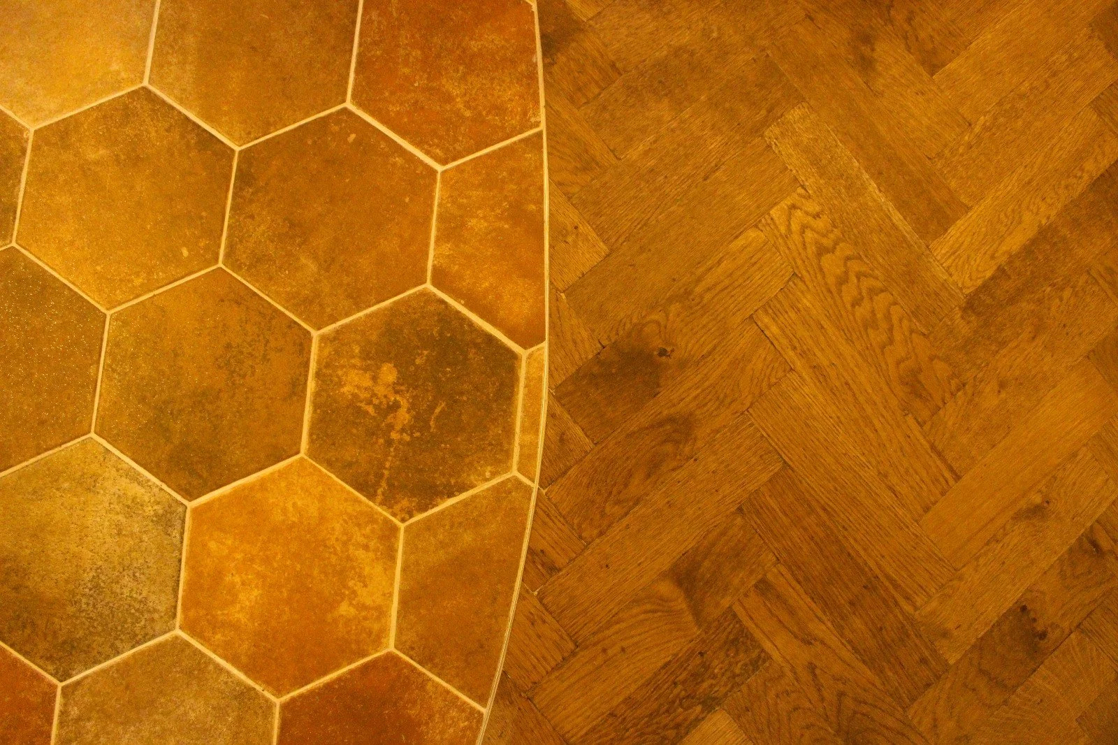 Material Detail — Hexagonal floor tile finish.