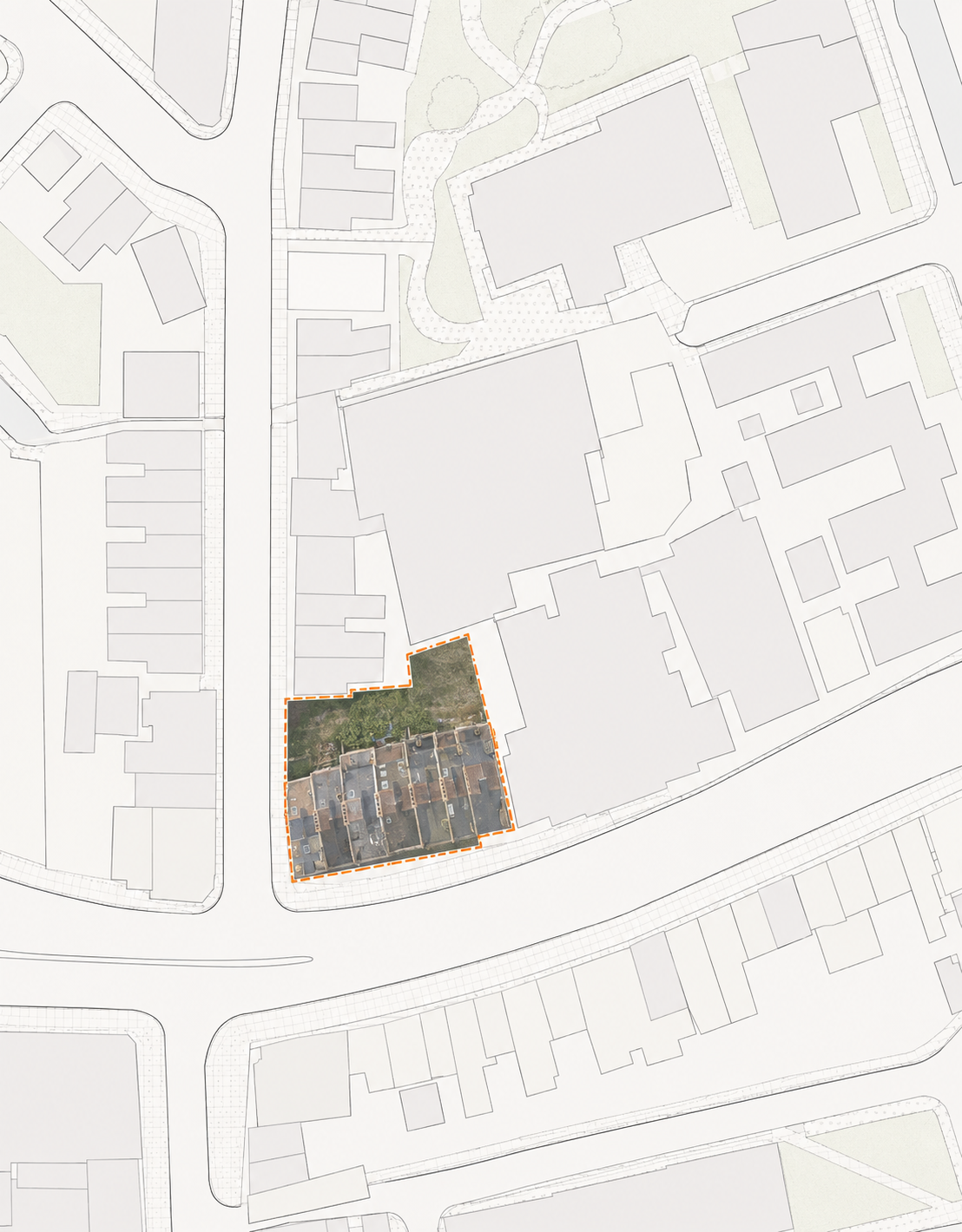 Site Context — Indicative location study identifying the six-property terrace at New Cross Road and Laurie Grove.