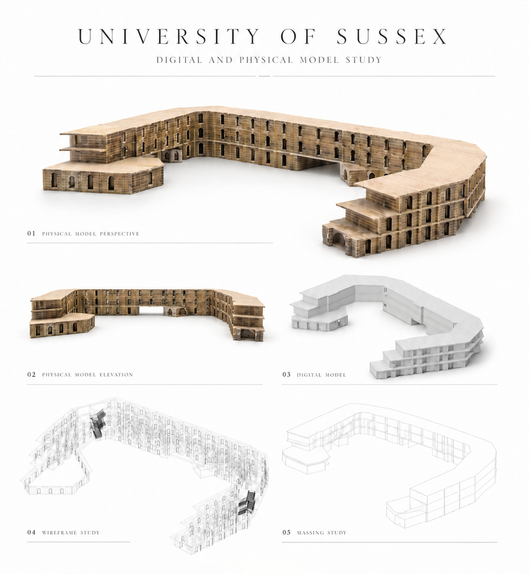 Model Studies — The courtyard scheme photographed across its development stages.