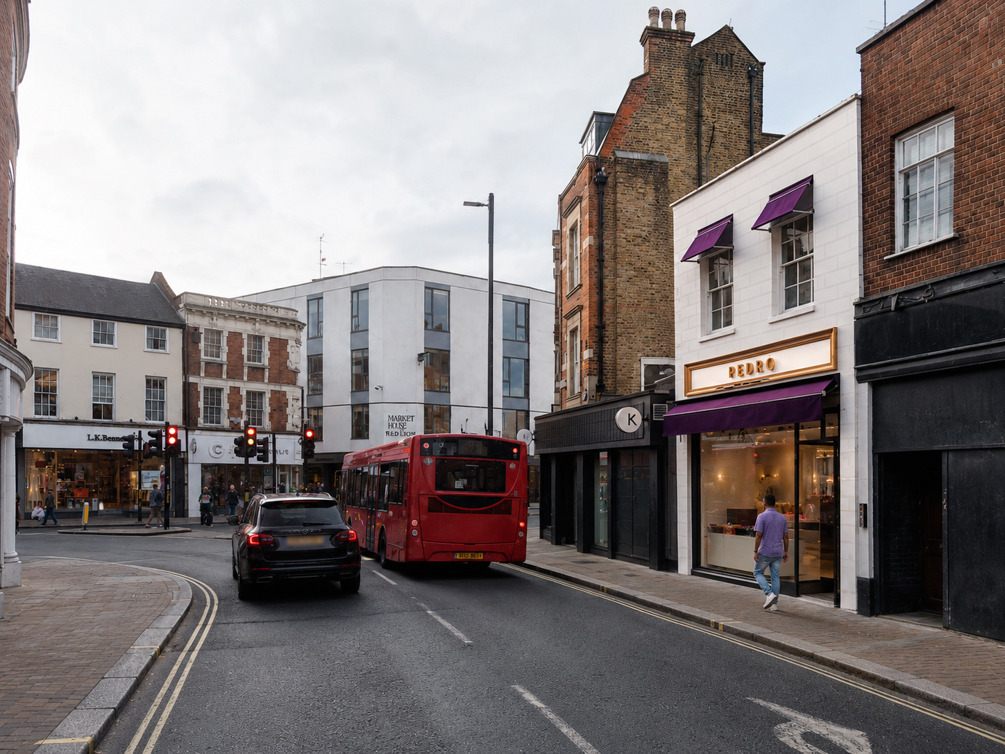 RLS/01 · STREET CONTEXT
AI-assisted artist's impression testing the proposed hospitality shopfront within its Richmond streetscape.