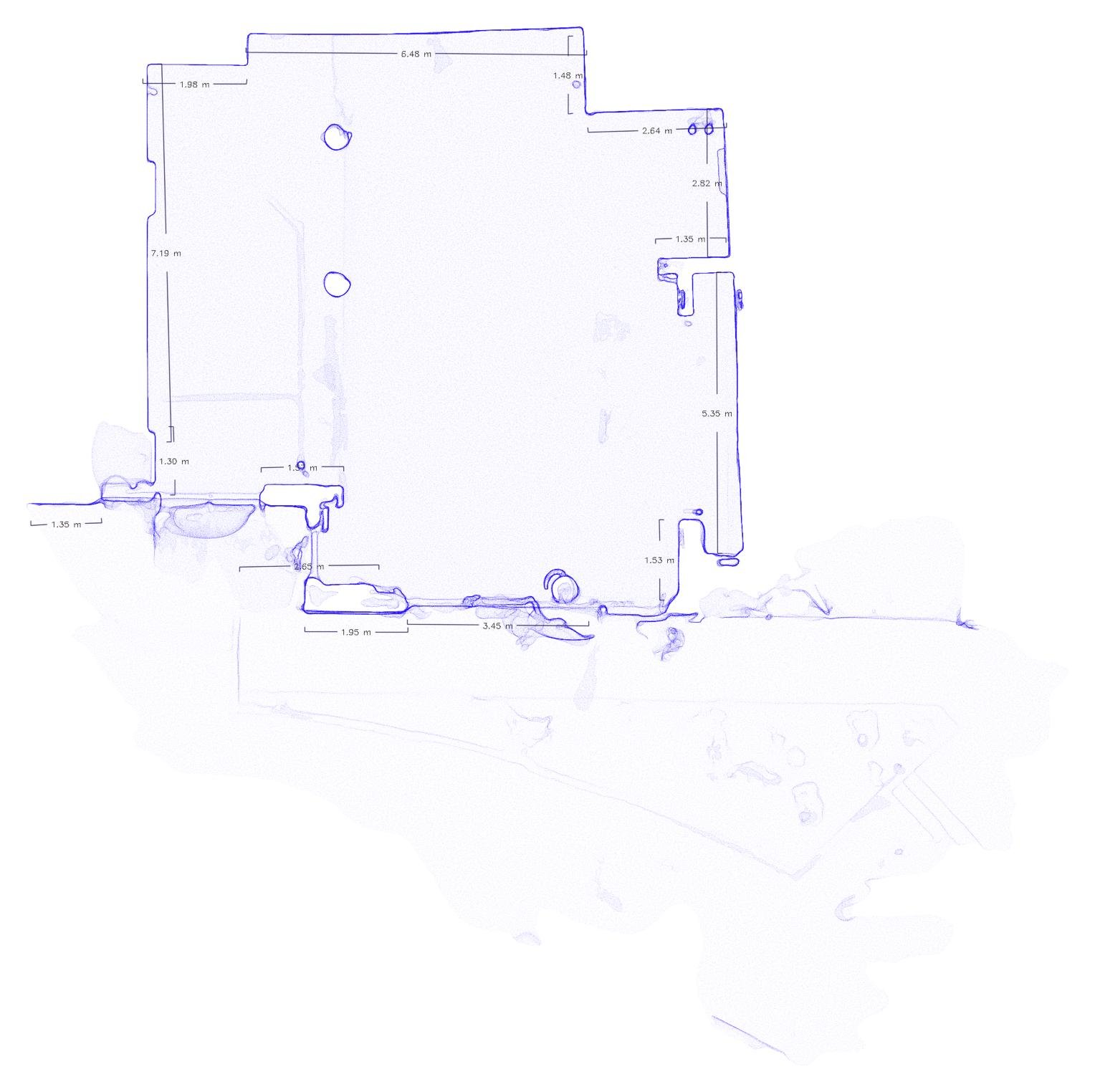 Existing Survey — 3D scan floor plan of the shell-and-core unit.