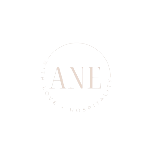 Ann Neely Events Circle Logo With Love and Hospitality, with the ANE inside a circle.