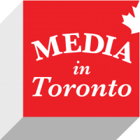 Red and white graphic with text 'MEDIA in Toronto' and a maple leaf.