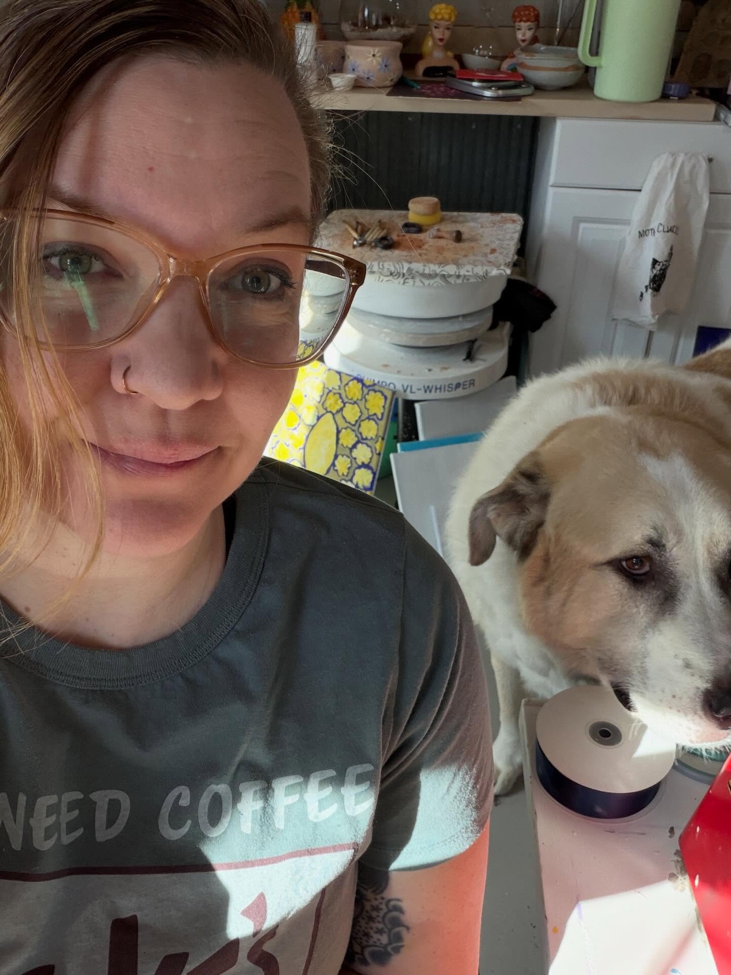 Had a big visitor sniffing around the studio today :) #doglife #floofer #artdog