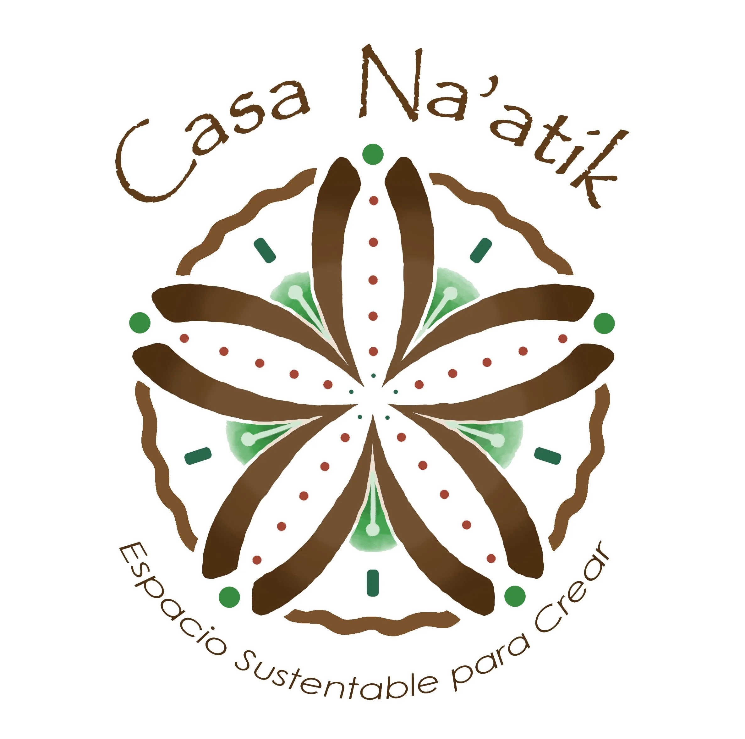 Logo of Casa Naatik, a sustainable spices brand, featuring a stylized spice flower design in green, brown, and white with the text 'Casa Naatik' at the top and 'Espacio sustentable para Crear' at the bottom.