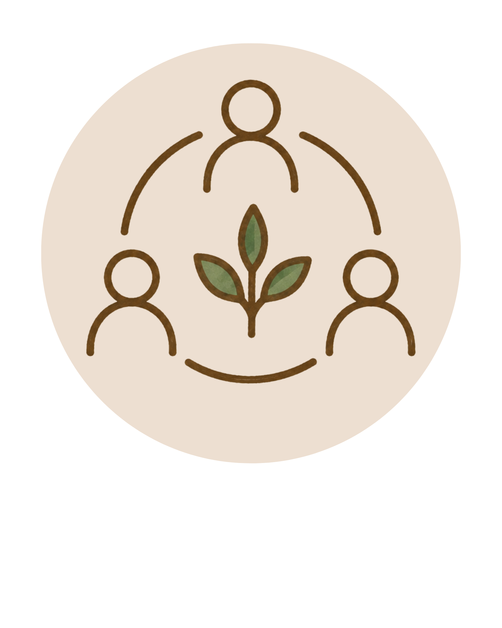 Circular logo with stylized figures connected by lines and a plant at the center, with the words 'Community Collaboration' below.