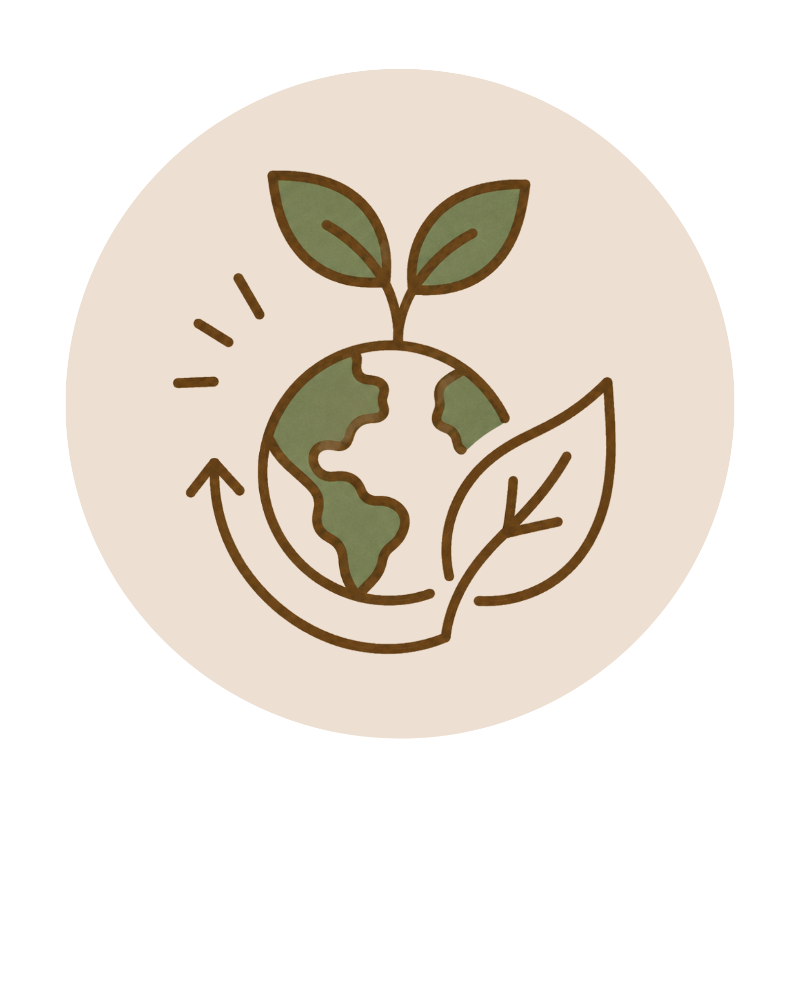 A logo featuring a stylized Earth with green continents, a small sprout with two leaves growing from it, and a leaf on the right. The Earth and sprout are surrounded by a partial arc with lines radiating outward, symbolizing growth and sustainability.