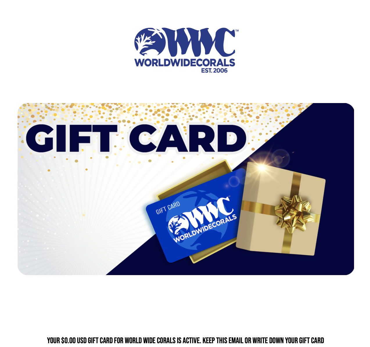 $250 World Wide Corals Gift Card 