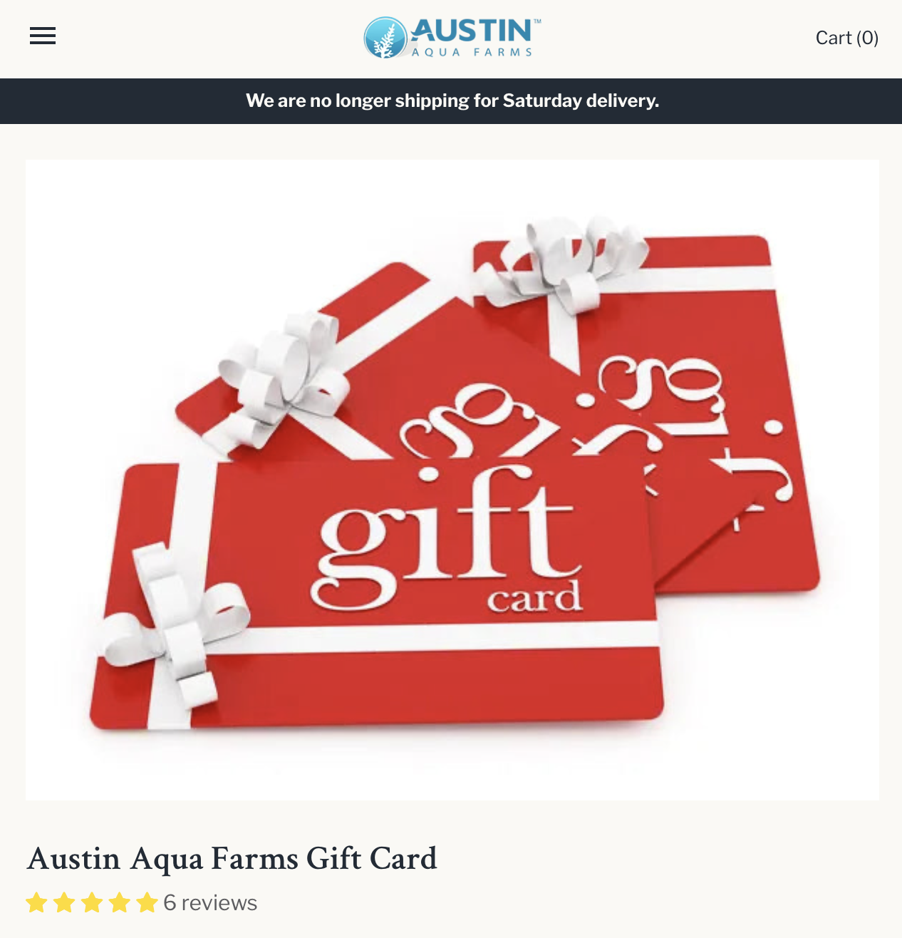 $250 Austin Aqua Farms Gift Card
