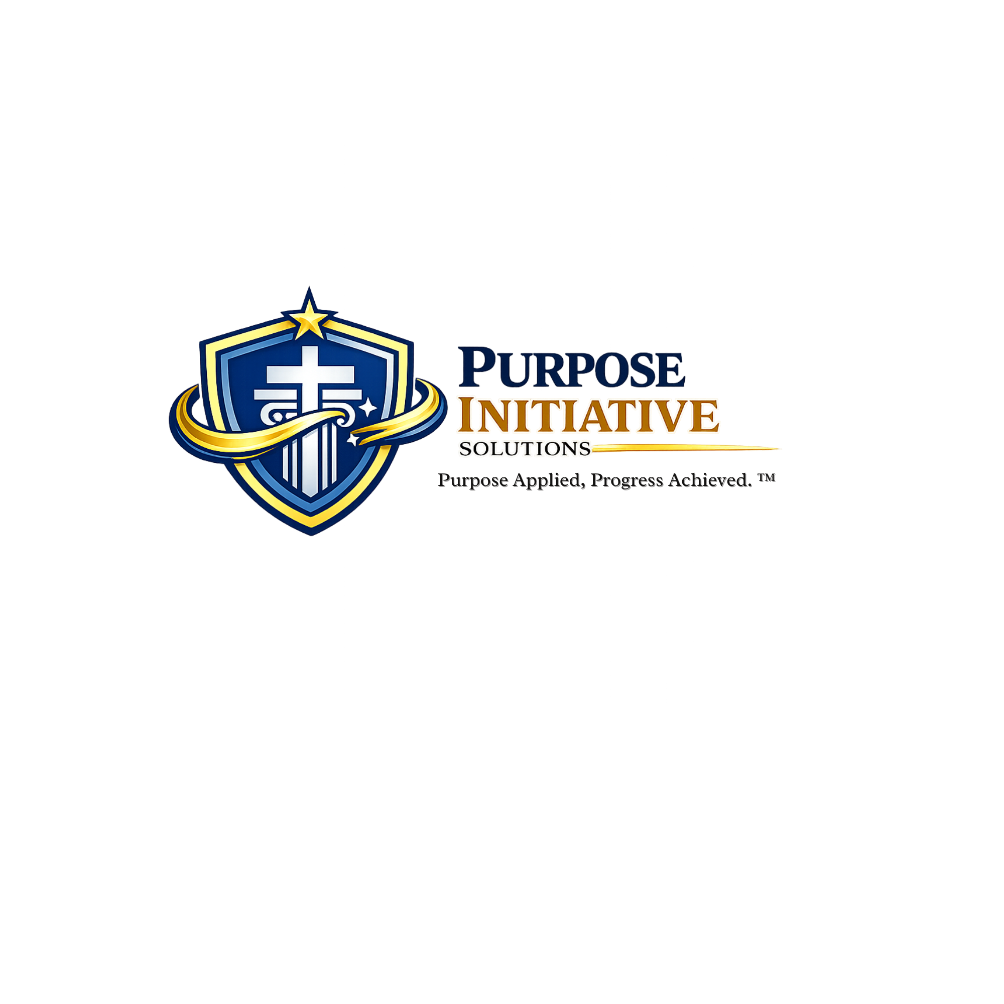 Logo with shield featuring a cross and a wrapped ribbon, with the text 'Purpose Initiative Solutions' beside it.