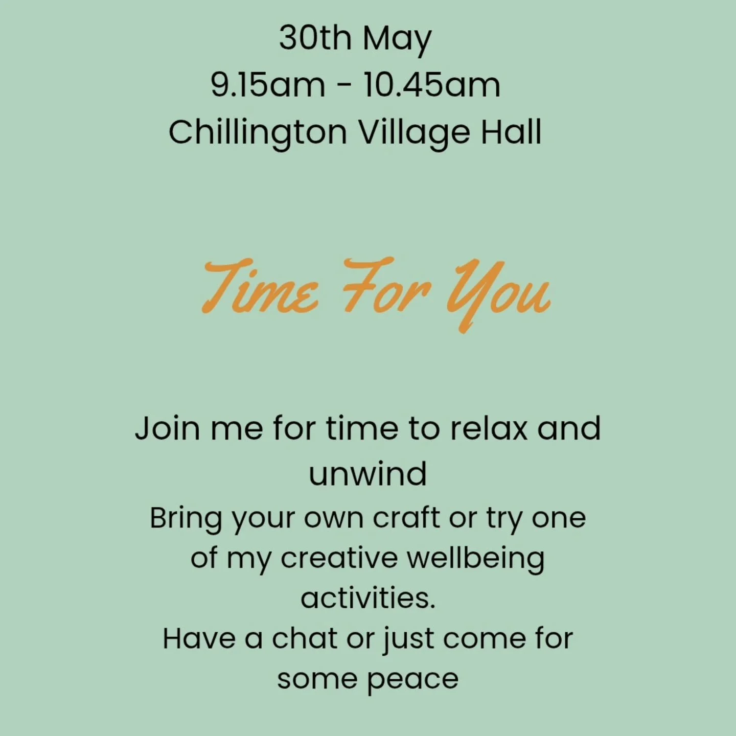 So excited to launch my first wellbeing group! 

Join me at Chillington Village Hall on Saturday 30th May, 9.15am - 10.45am for some time to relax and unwind with some gentle mindfulness and creativity. 

You are very welcome to bring your own craft 