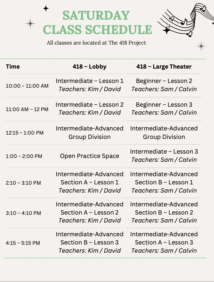 Saturday class schedule