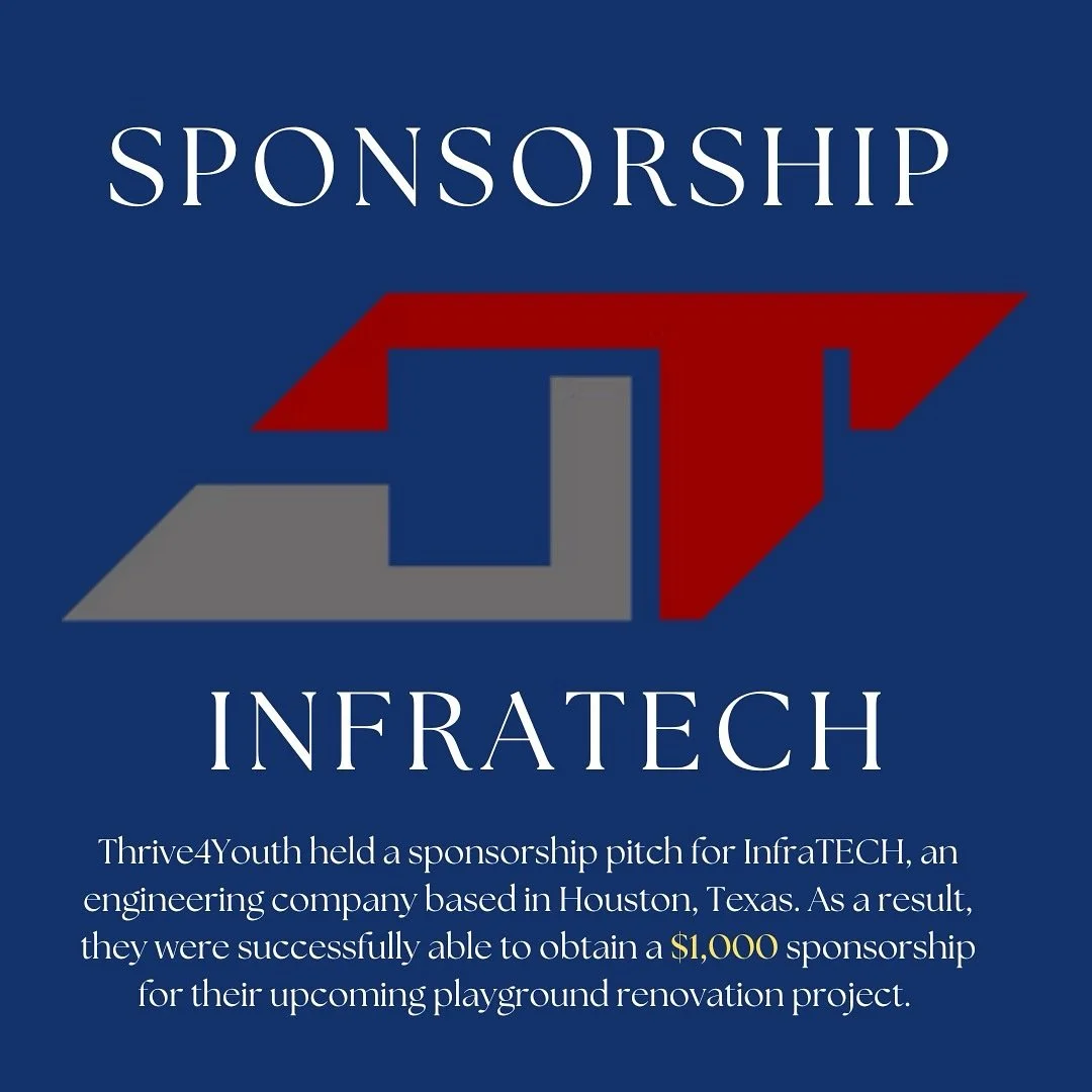 Thank you to InfraTech for sponsoring our upcoming project! This money will go directly towards funding this initiative! #thrive4youth