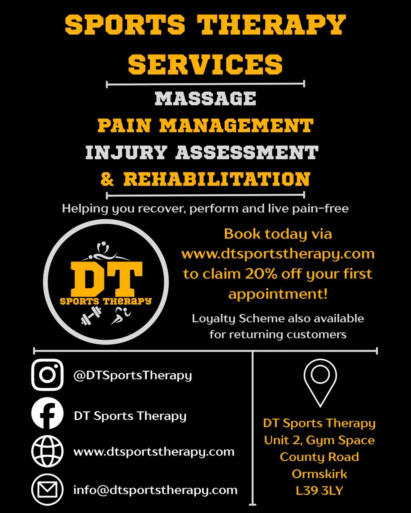 🚨 20% off first bookings 🚨
📥 DM Or Visit dtsportstherapy.com to book your appointment today!