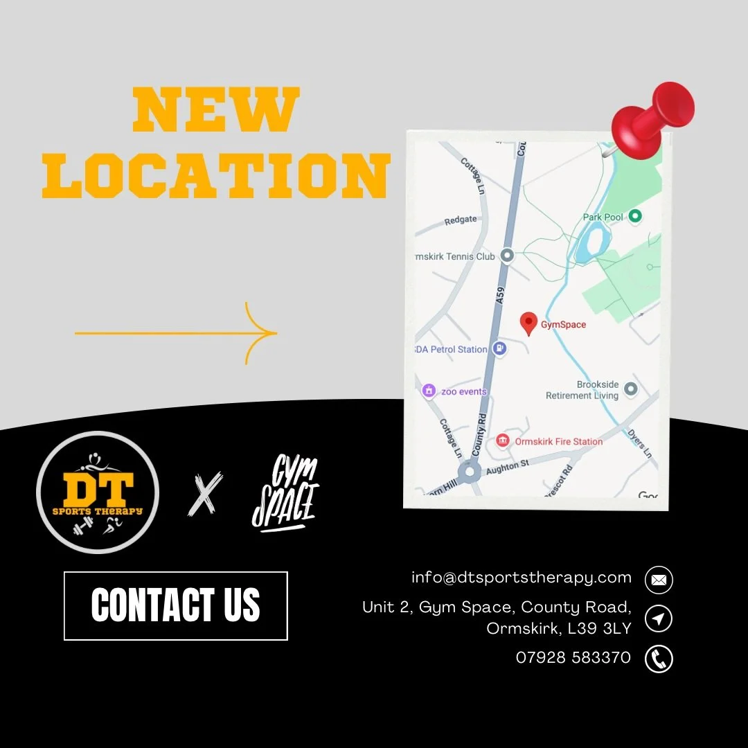 NEW LOCATION

Now offering appointments based at Gym Space, County Road, L39 3LY. 

DM or visit the link in bio to book. 

#sportstherapy #injuryrehab #injuryassessment #painrelief #selfcare