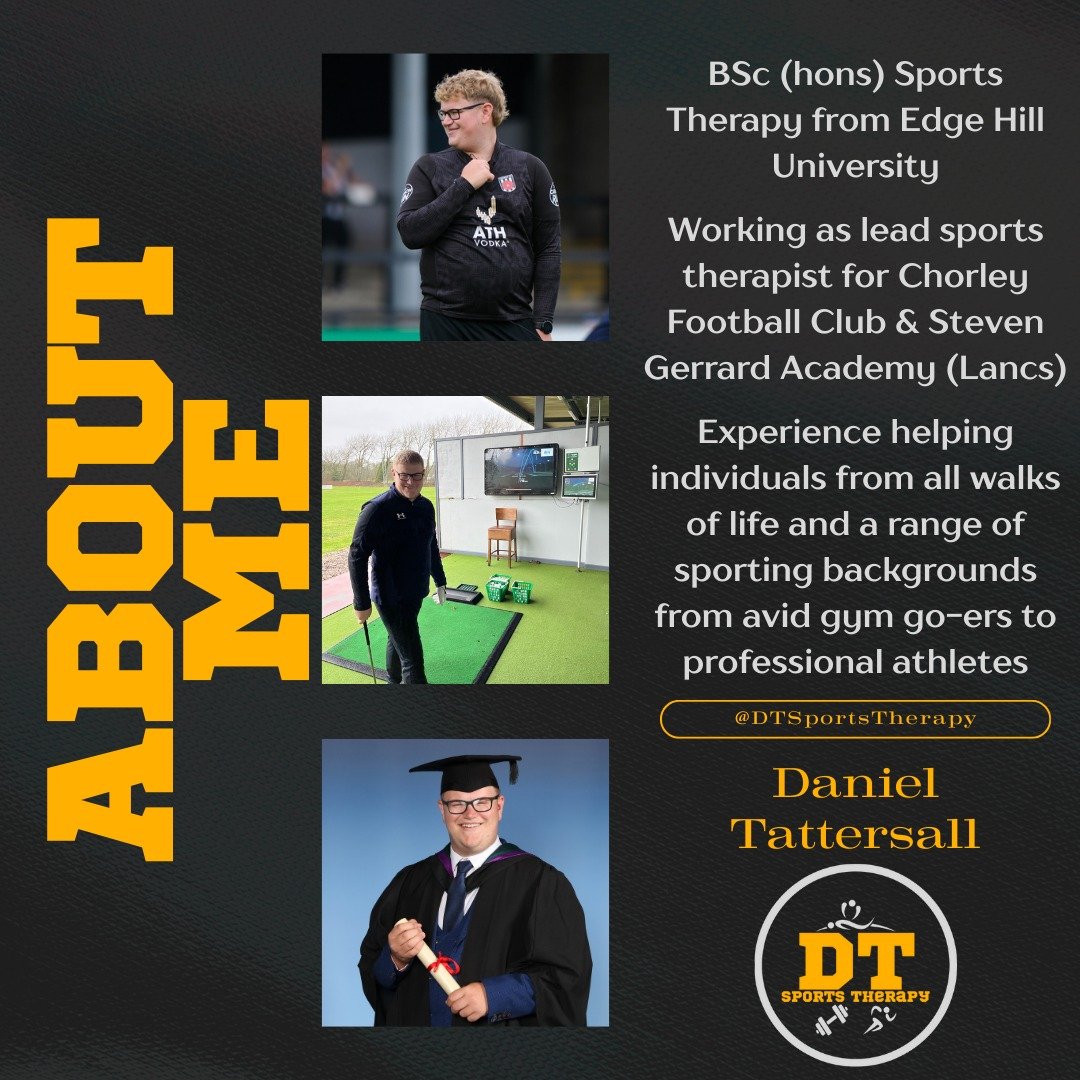 ABOUT ME

Passionate Sports Therapist aiming to help people from all backgrounds complete activities of daily living, hobbies or competitive sports to the best of their abilities, pain free and care free with no worries about injury.

#sportstherapyu