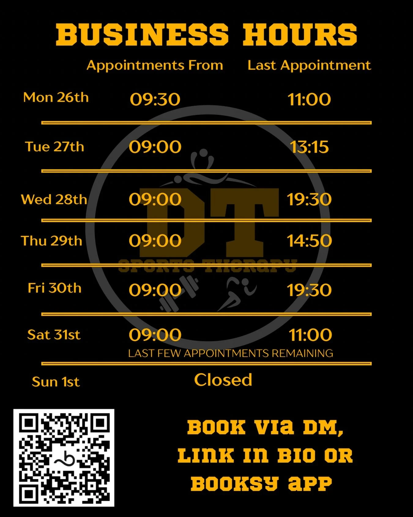 Increased hours this week!

Open later on Wednesday &amp; Friday. 

Get yourself booked in now and take care of your body. 

#sportsmassage #injuryrehab #physio #ormskirk #smallbusiness