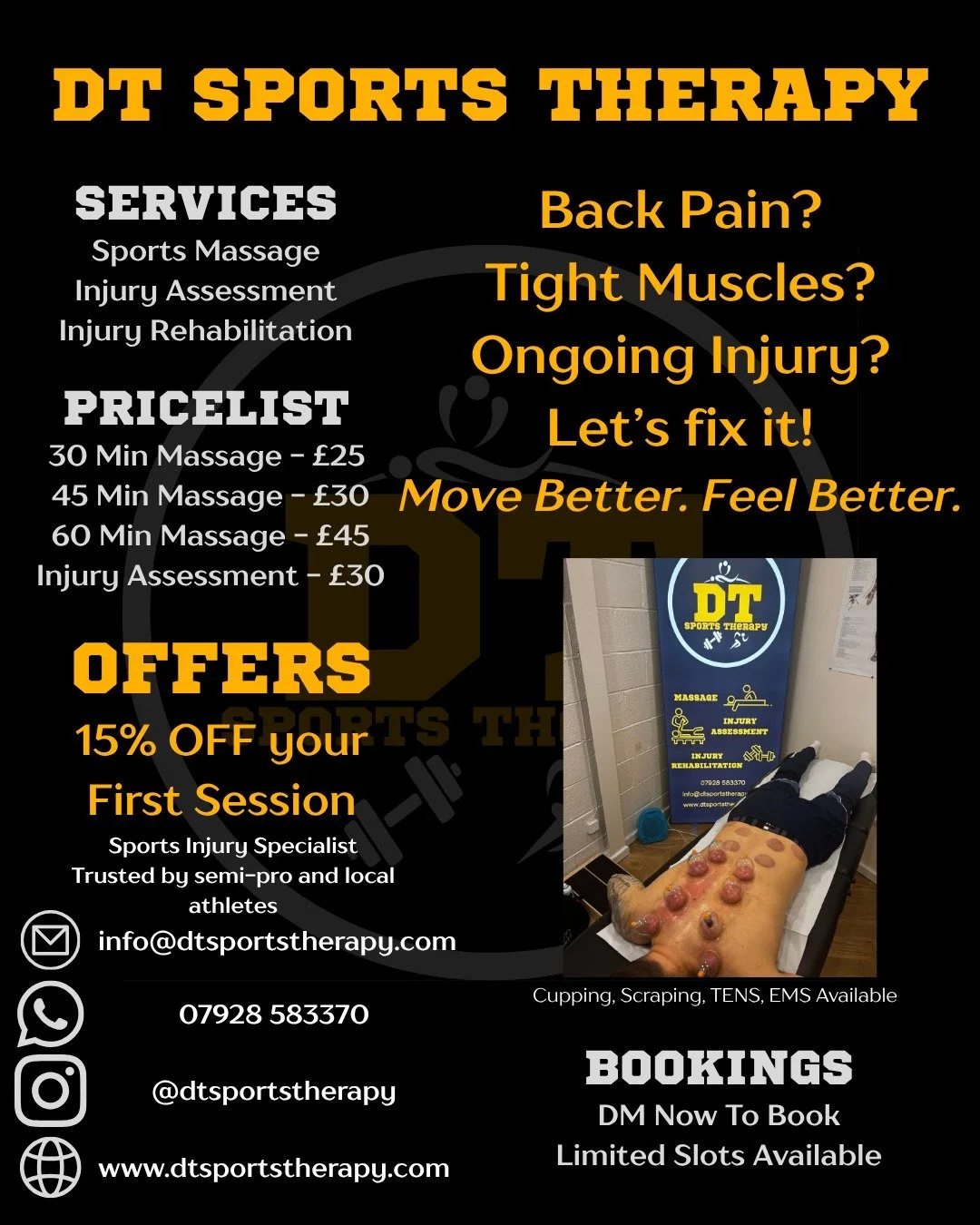 Back pain? Tight muscles? Ongoing Injury? Let's fix it.
📲 DM to book

--

#Bury #ManchesterPhysio #SportsTherapy #SportsMassage #InjuryRehab #BackPain #HamstringInjury #MuscleTightness #PainRelief #PhysioUK #BuryBusiness #SoftTissueTherapy