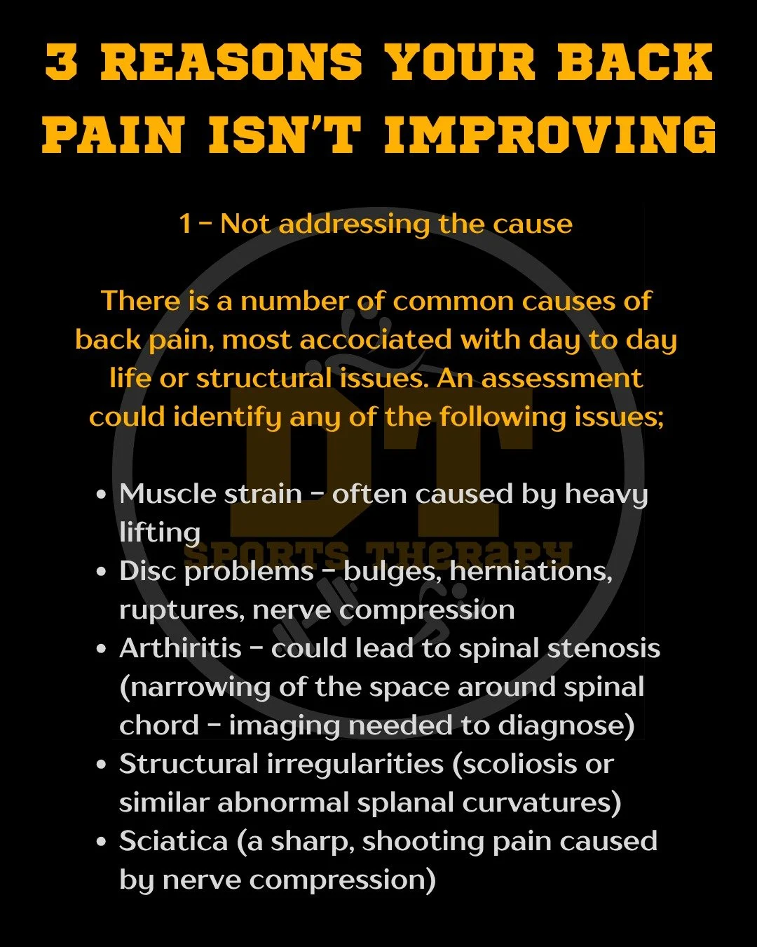 📲➡️ 3 Reasons your back pain isn't improving.

1. Not addressing the cause ❌
2. Weakness, not tightness ❌
3. Returning too soon ❌
Fix the Cause, not just the pain. ✅

📲 DM to fix your back pain today!