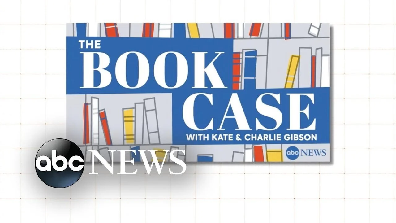 Graphic promoting 'The Book Case' with Kate and Charlie Gibson, featuring a pattern of books and the ABC News logo.