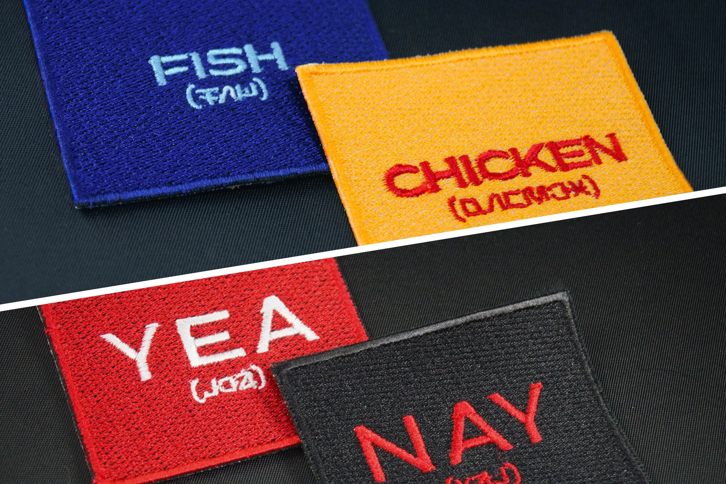 Keposhka Voting Signs | Yea/Nay & Chicken/Fish | Embroidered Iron-On Patches