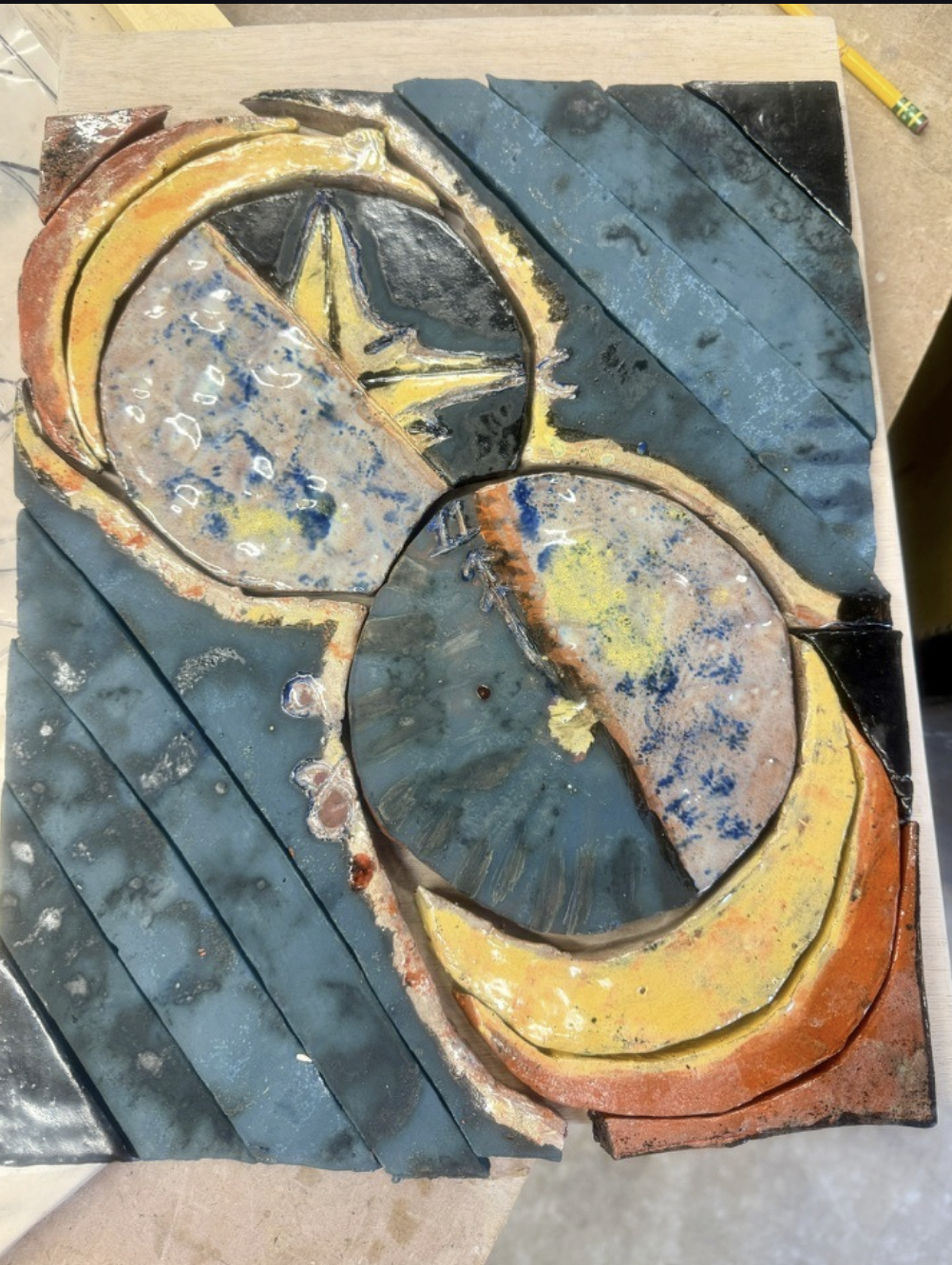 Close-up of pieces painted and placed in the correct spot