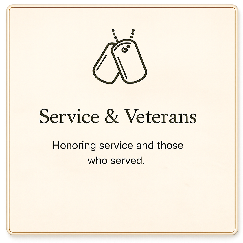 Service and Veterans honor service and those who served, featuring an illustration of dog tags.