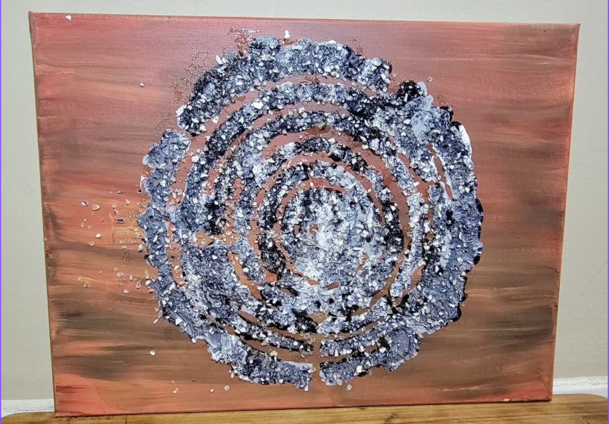 The Red: It Filters Through: [2021] [Medium: Acrylic, Broken Glass Shards]