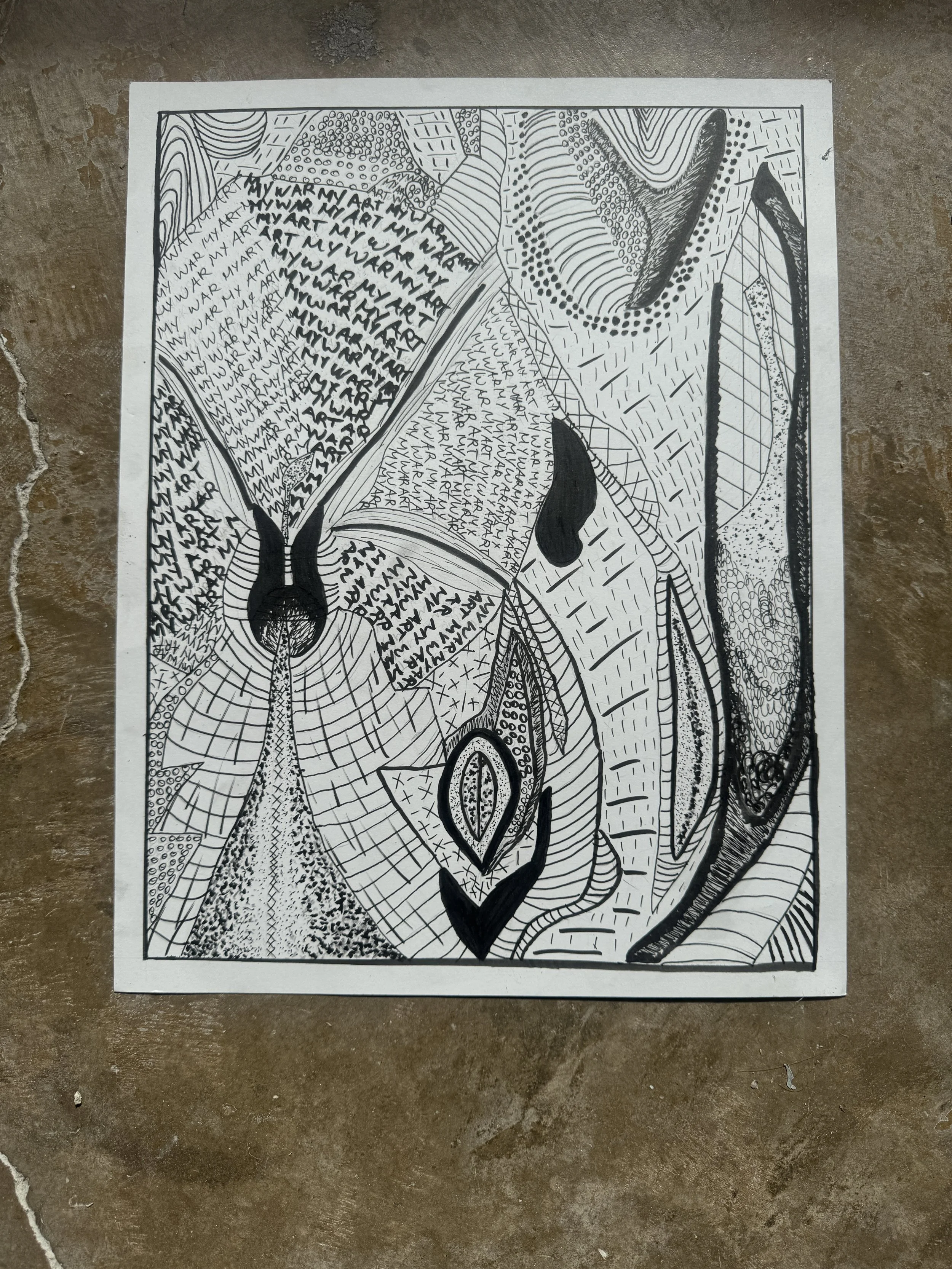My War My Art [Inspired by Georgia O'keeffe] 2024] [Medium: Pen & Marker on Bristol]