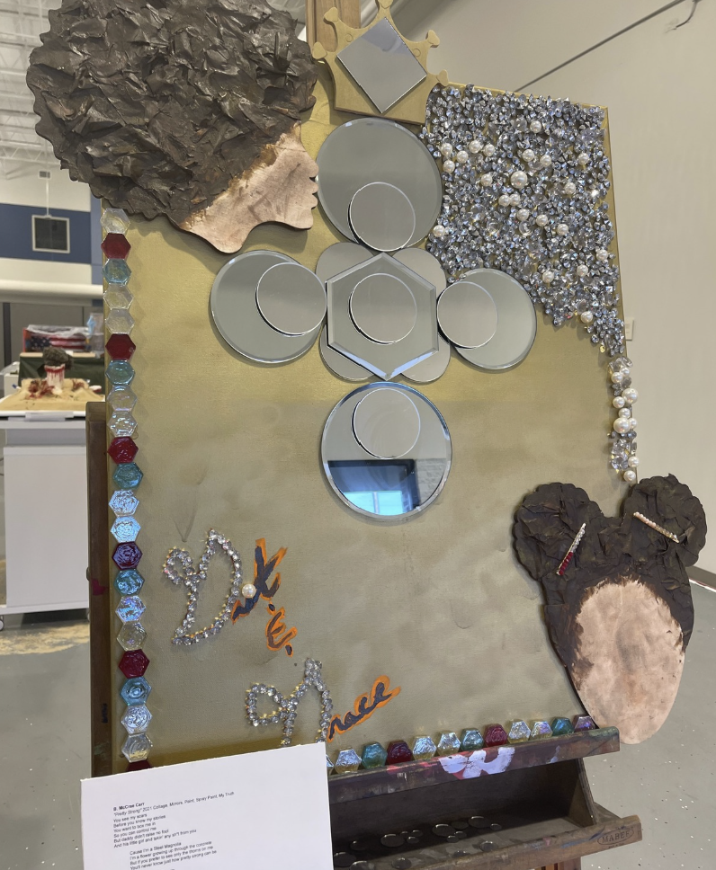 Mirror with silhouettes around it 