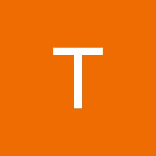 White capital letter T on an orange background.